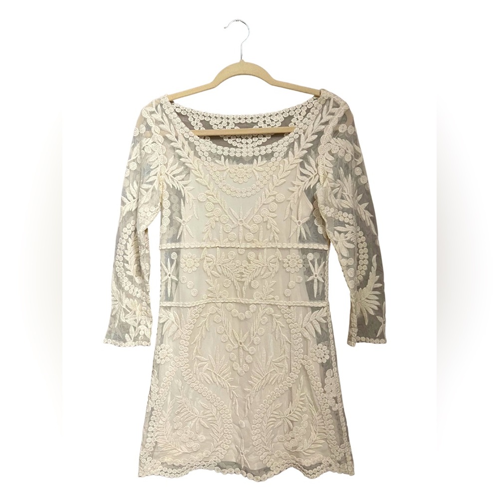Express Embroidered Sheer Cream White Dress with Lining Size XS